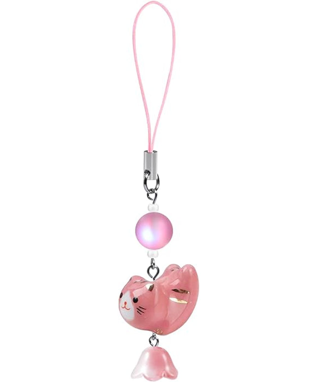 Agromusk Cat Phone Charms,Cute Lucky Kitty Beaded with Flower Phone Strap,Kawaii Y2K Bag Decor Aesthetic Cat Charm Accessories