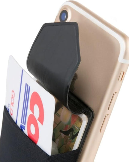 Mizi (2 Pack Adhesive Phone Wallet with Flap, 4 Cards Holder for Back of Phone Stick on Phone Cases for iPhone/Android/Samsung Galaxy - Black/Blue