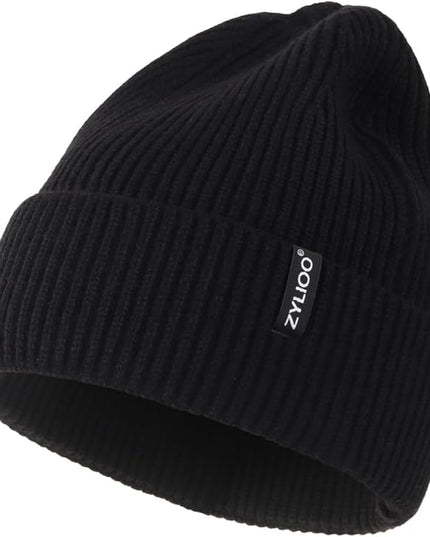 Zylioo Oversize Beanie Hats, XXL Big Size Ribbed Knit Cuffed Winter Hat for Cold Weather, Warm Skull Watch Cap