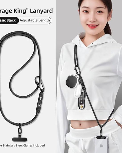 Phone Lanyard Phone Strap Crossbody with Hanging Loops 2 Tabs Adjustable Anti Theft for iPhone 17 Pro Max 16 All Phones Skin-Friendly Universal Cell Phone Neck Lanyard for Daily Outdoor Black