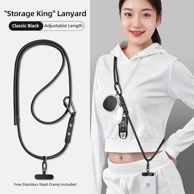 Phone Lanyard Phone Strap Crossbody with Hanging Loops 2 Tabs Adjustable Anti Theft for iPhone 17 Pro Max 16 All Phones Skin-Friendly Universal Cell Phone Neck Lanyard for Daily Outdoor Black