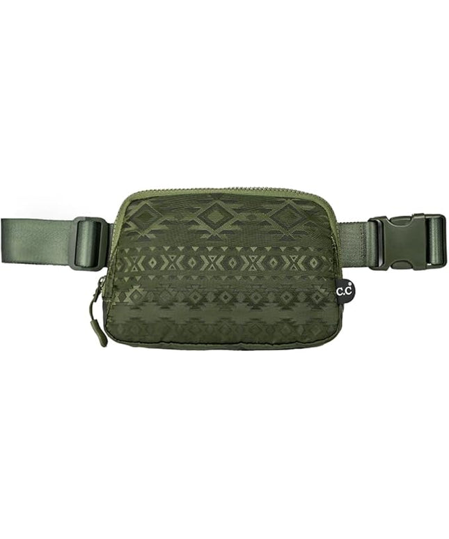 C.C Belt Bag for Women – Quilted Fanny Pack Crossbody Waist Bag with Adjustable Strap, Fashion Gift Idea (Aztec Pattern - olive)