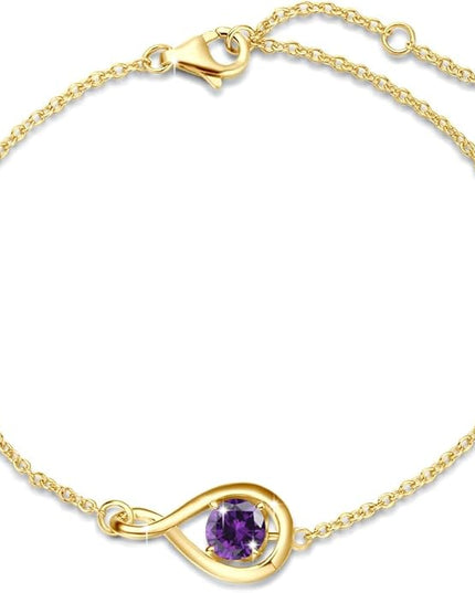 FANCIME Love Bracelet 925 Sterling Silver Infinity Birthstone Bracelets for Women Fine Jewelry Birthday Christmas Gifts for Her Mom Wife, Chain Length 6.7"+1.2" Extend