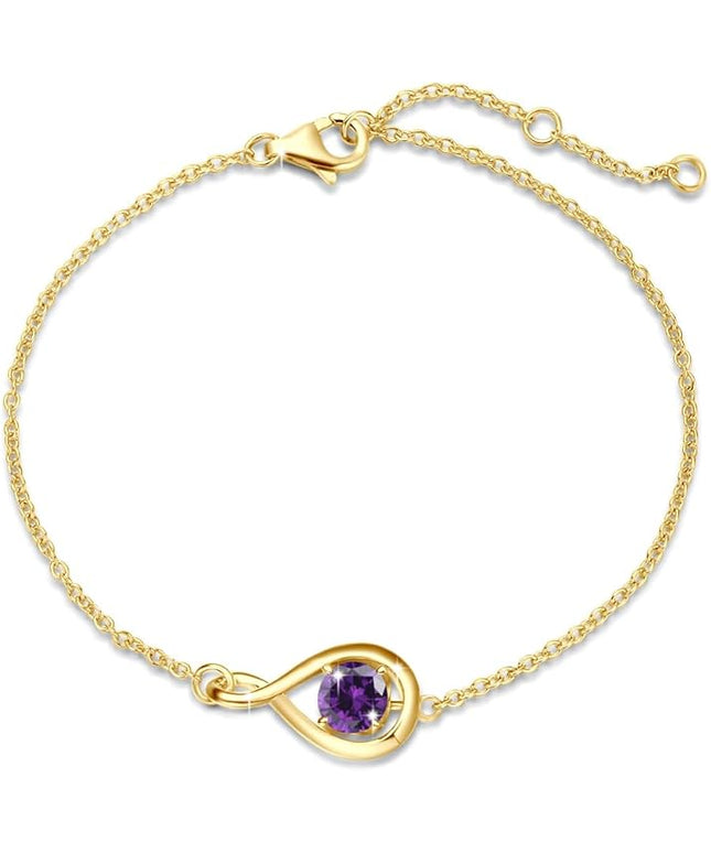 FANCIME Love Bracelet 925 Sterling Silver Infinity Birthstone Bracelets for Women Fine Jewelry Birthday Christmas Gifts for Her Mom Wife, Chain Length 6.7"+1.2" Extend