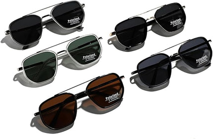 Polarized TR90 Sunglasses Vintage Square Flattop Sun Glasses Double Bridge Metal UV400 Eyewears