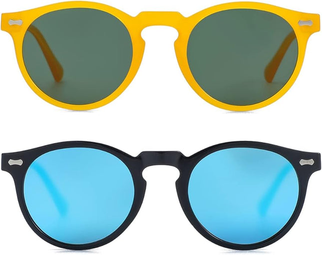 Gleyemor Vintage Polarized Sunglasses for Men Round Sunglasses UV400 Protection Retro Hand-crafted Acetate Frame