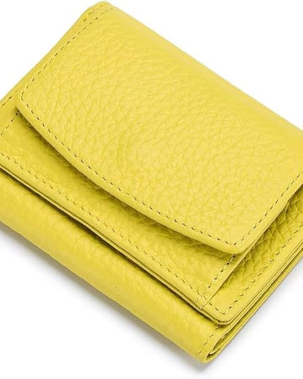 Mudono Small Wallet for Women Genuine Leather RFID Blocking Card Holder Minimalist Tri-fold Cash Wallet with Snap Coin Pouch