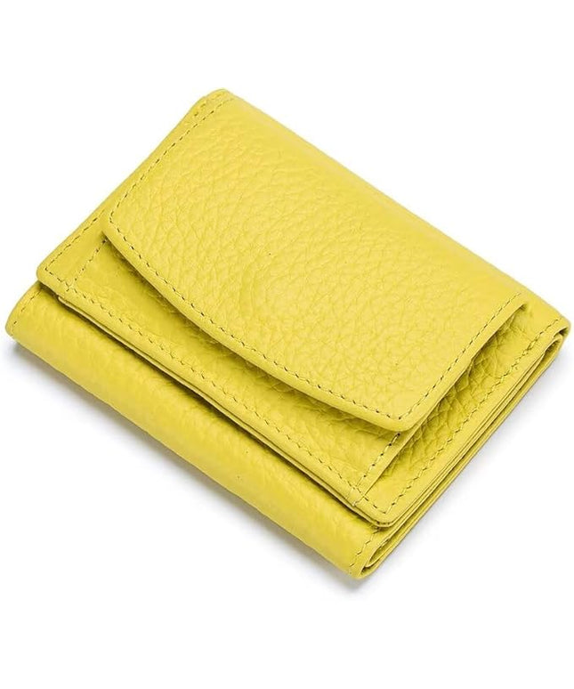 Mudono Small Wallet for Women Genuine Leather RFID Blocking Card Holder Minimalist Tri-fold Cash Wallet with Snap Coin Pouch