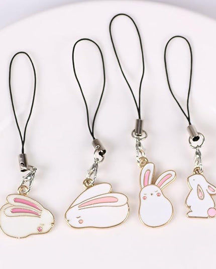 Kisangel 4Pcs Rabbit Phone Charms Key Pendants Set for Cell Phones, Removable Cute Hanging Decor Accessories, Random Style for Smartphone Decoration and Camera Charm