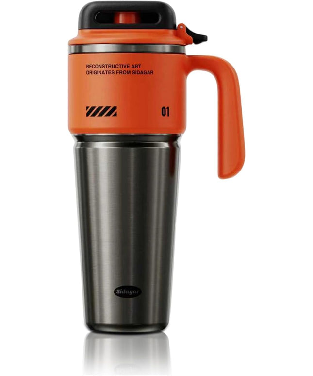 32 oz Stainless Steel Insulated Water Bottle with Handle, Sports Tumbler with Lid and Straw, Push-button Leak-proof Travel Cup, Fits in Car Cup Holder - Dynamic Orange