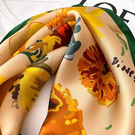 ANDANTINO 100% Real Mulberry Silk Scarf -21'' x 21''- Lightweight Neckerchief –Women Men Small Square Digital Printed Scarves