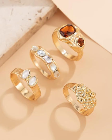 Chunky Rings for Women Adjustable Thick Rings Set Trendy Statement Stackable Ring for Women Chunky Jewlery Irregular Dome Flower Finger Knkuckle Thumb Ring