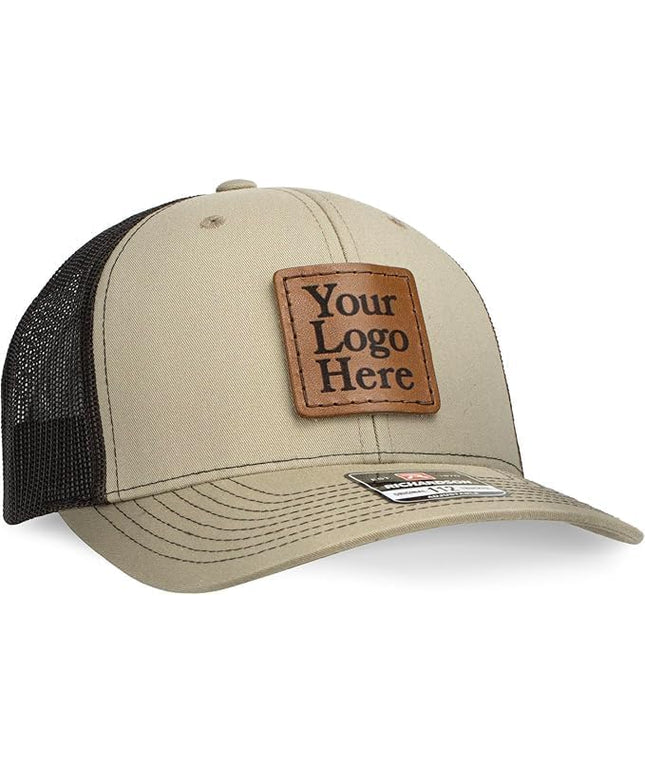 Oowee Products Custom Leather Patch Richardson 112 Trucker Hat, Cotton/Polyester Mesh, Snapback Closure, Handcrafted in USA
