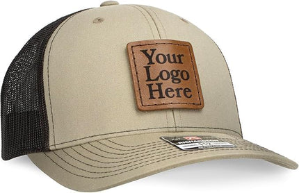 Oowee Products Custom Leather Patch Richardson 112 Trucker Hat, Cotton/Polyester Mesh, Snapback Closure, Handcrafted in USA