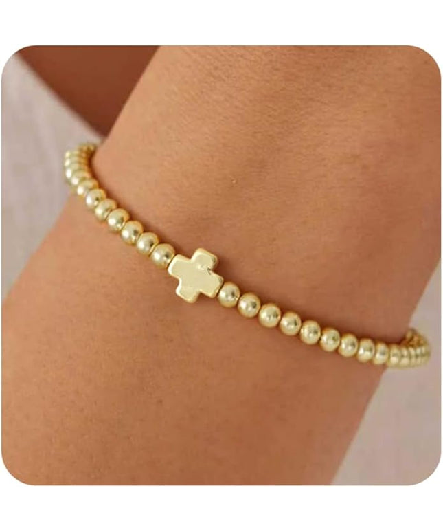 Gold Bracelets for Women 14K Gold Beaded Bracelets Stackable Bracelets for Women Gold Charm Bracelet Non Tarnish Gold Jewelry for Women Trendy