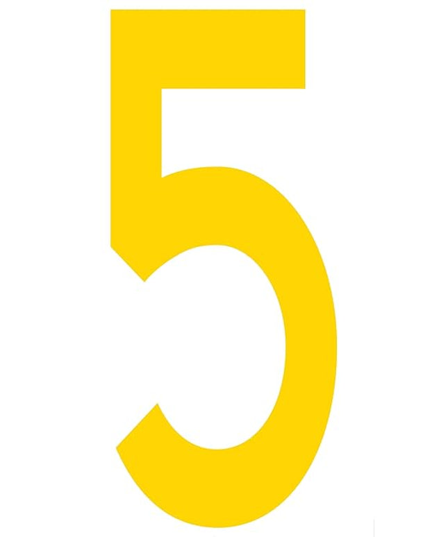 Mighty Line 5 Number Floor Markers Decal Stickers Tape, Large Die Cut Outs, Heavy-Duty, Peel and Stick Adhesive, Industrial Quality, 4.5"x10", Pack of 10