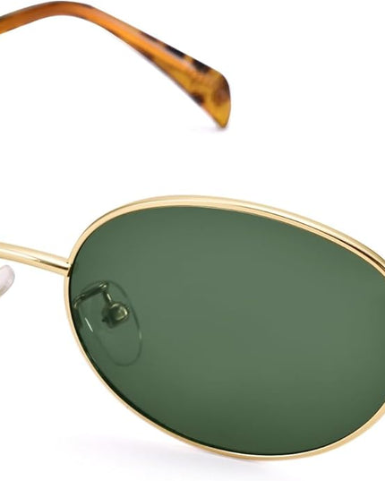 Retro Oval Sunglasses for Women Men - Trendy Gold Sun Glasses - Fashion Metal Frame Shades