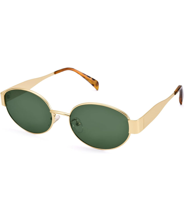 Retro Oval Sunglasses for Women Men - Trendy Gold Sun Glasses - Fashion Metal Frame Shades