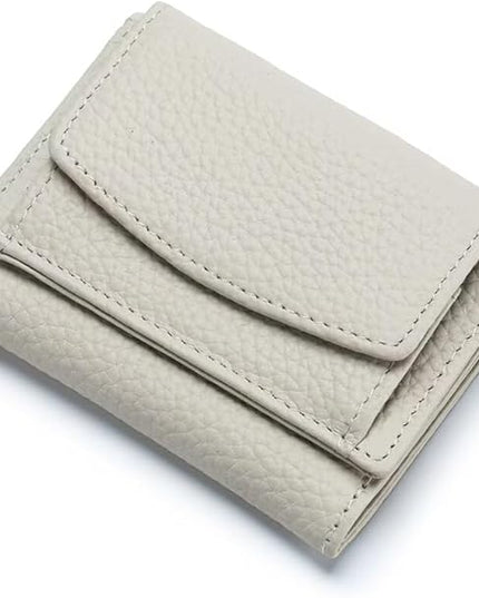 Mudono Small Wallet for Women Genuine Leather RFID Blocking Card Holder Minimalist Tri-fold Cash Wallet with Snap Coin Pouch