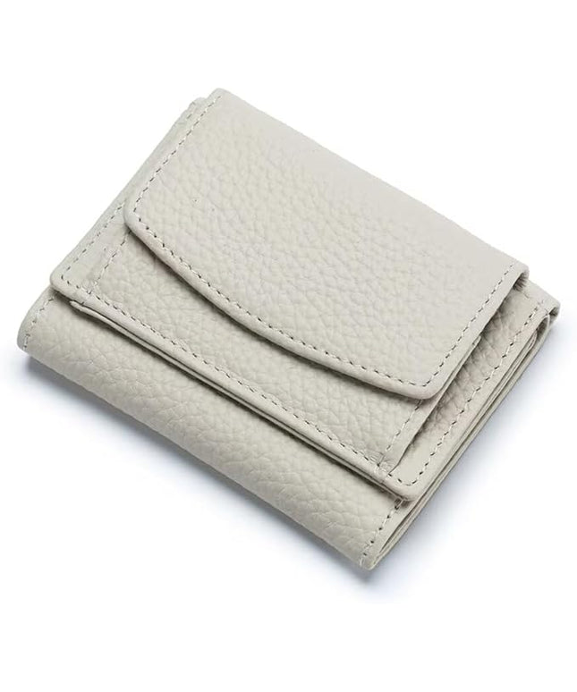Mudono Small Wallet for Women Genuine Leather RFID Blocking Card Holder Minimalist Tri-fold Cash Wallet with Snap Coin Pouch