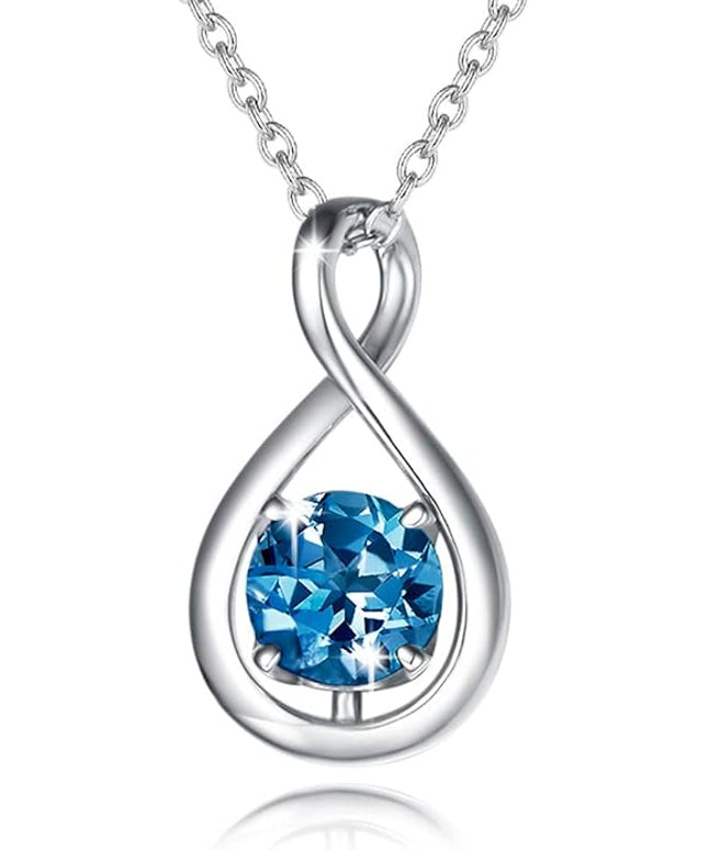 FANCIME Birthstone Necklaces for Women Fine Jewelry Sterling Silver Dainty Infinity Pendant Anniversary Birthday Christmas Gifts for Her Wife Mom Lady Daughter, Chain 16"+2" Extend