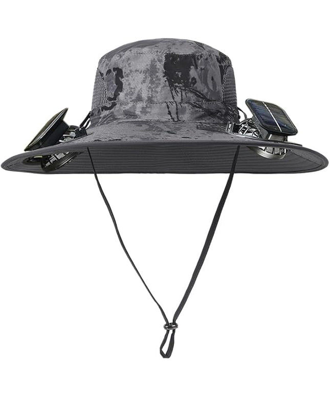 Solar Fan Hat Rechargeable 2Detachable Solar Fans,Water-Repellent Wide Brim Bucket Hat, Outdoor Camping Hiking Golf Sun Hat