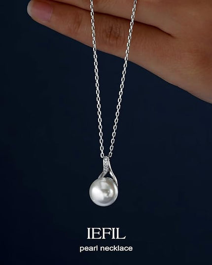 Iefil 10-11mm Tahitian Black Pearl & Freshwater Pearl Necklace - S925 Sterling Silver Pearls Necklace, Anniversary Birthday Gifts for Women Wife Girlfriend Mom