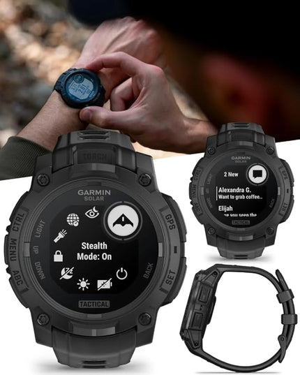 Wearable4U Garmin Instinct 3-50mm Tactical Edition, Solar Charging Display, Rugged Outdoor GPS Smartwatch, Applied Ballistics Support, LED Flashlight, Multi-Band GPS PowerBank Bundle