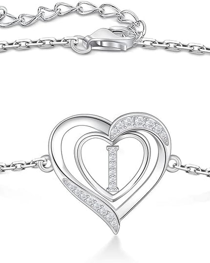 RIVIKO Heart Initial Bracelets for Women,925 Sterling Silver Letter Bracelets, Personalized Charm Alphabet Jewelry Valentines Christmas Mother’s Day Birthday Gifts for Women Friend Her Mom Wife Lady
