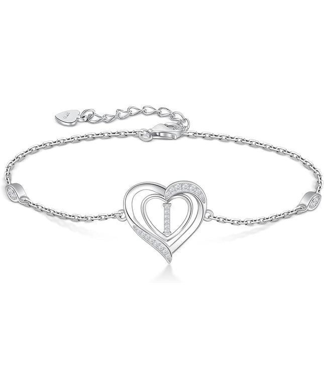 RIVIKO Heart Initial Bracelets for Women,925 Sterling Silver Letter Bracelets, Personalized Charm Alphabet Jewelry Valentines Christmas Mother’s Day Birthday Gifts for Women Friend Her Mom Wife Lady