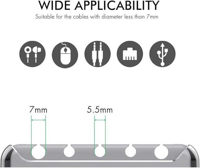 AHASTYLE Cable Organizer Holder 5 Slots Desktop Cord Wire Clips Keeper for Organizing USB Cable/Power Cord/Wire Home Office and Car (Grey)