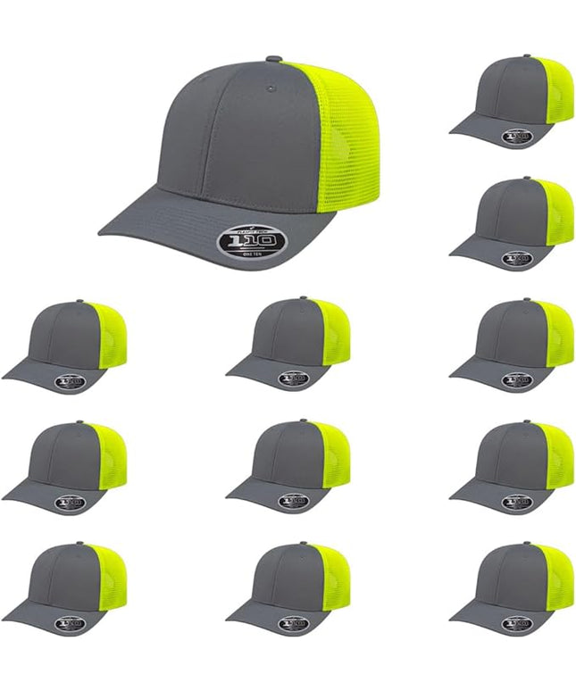 Cap America i8502 Flexfit 110 Premium Mid Profile 6-Panel Mesh Back Trucker Cap Hat w/UV Guard & Adjustable Snapback