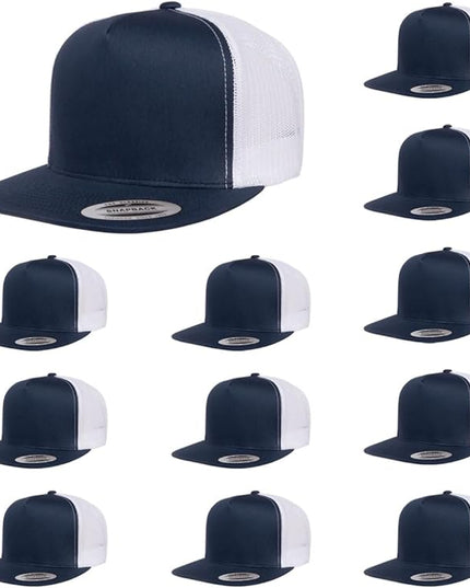 Yupoong 5-Panel YP Classic Trucker Cap | High Profile Flat Visor Snapback | OSFM | Bulk Packs Available