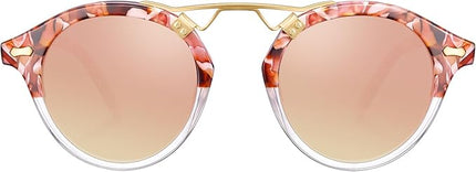 CARFIA Small Face Acetate Polarized Sunglasses for Women UV Protection, Retro Double Bridge Eyewears Metal Brow Round Sunnies