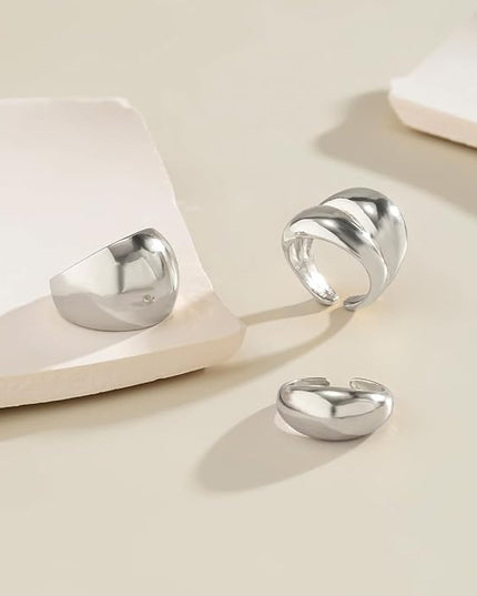 GiftInBox Gold Chunky Rings Set for Women Open Stacking Knuckle Ring Adjustable Round Dome Rings Set Minimalist Irregular Statement Women Ring Jewelry Gift
