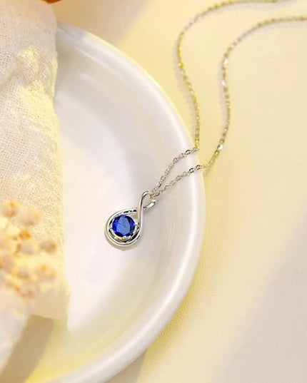 FANCIME 14K Solid Gold Birthstone Pendant with Sterling Silver Chain Infinity Gemstone Necklace Fine Jewelry Anniversary Birthday Christmas Gifts for Women Wife Her