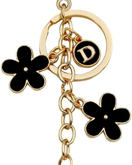 Cute Initial Letter Keyring for Women Girls Nice Flower Keychains for Handbag Backpack
