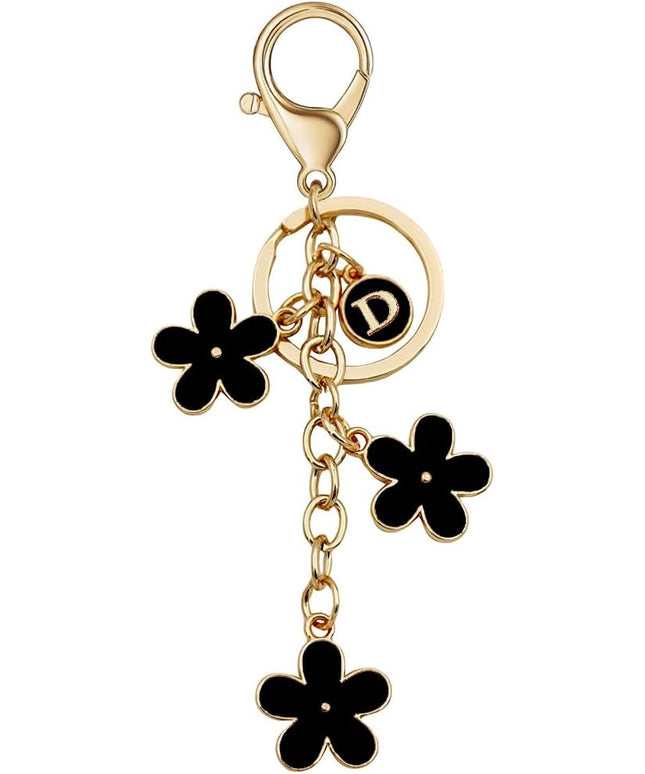 Cute Initial Letter Keyring for Women Girls Nice Flower Keychains for Handbag Backpack