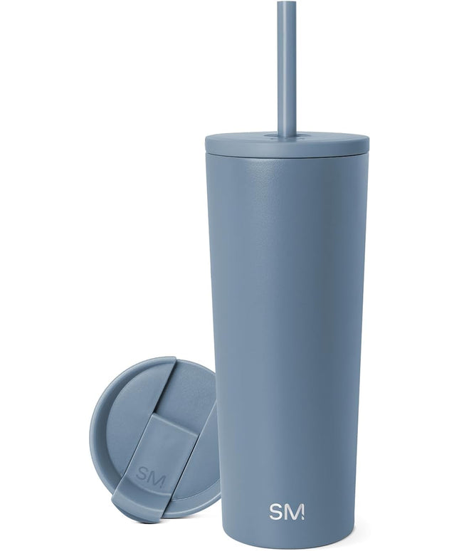 Simple Modern Insulated Tumbler with Lid and Straw | Iced Coffee Cup Reusable Stainless Steel Water Bottle Travel Mug | Gifts for Women Men Her Him | Classic Collection | 24oz | Blue Dune