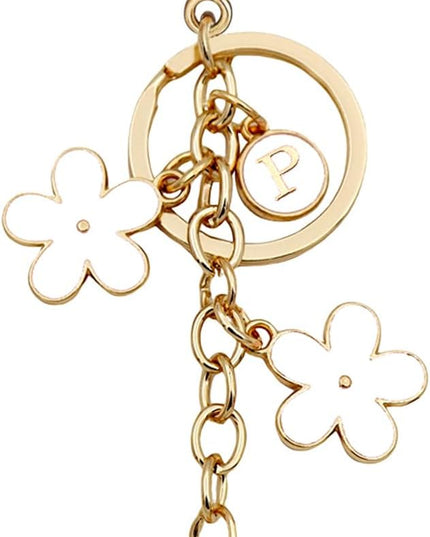 Cute Initial Letter Keyring for Women Girls Nice Flower Keychains for Handbag Backpack