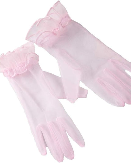 Women's Summer Tulle Gloves Pleated Ruffle Full Finger Wrist Length Opera Party Gloves