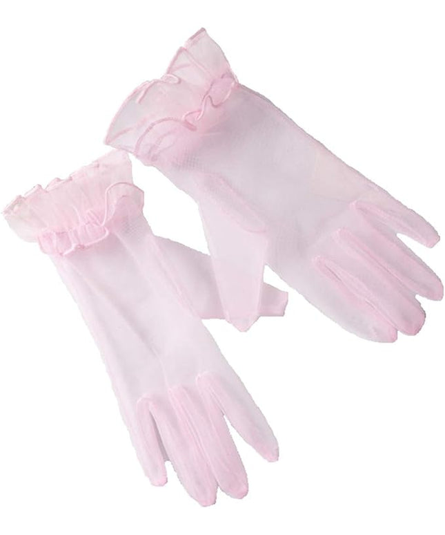 Women's Summer Tulle Gloves Pleated Ruffle Full Finger Wrist Length Opera Party Gloves