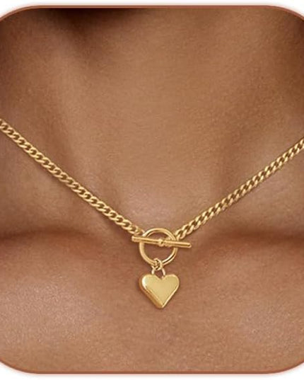 Cute Heart Necklace Dainty 18k Gold Plated Tiny Heart Pendant Choker Necklaces Small Gold Love Open Heart Chain Necklace for Women Simple Gold Necklace for Women Trendy Jewelry