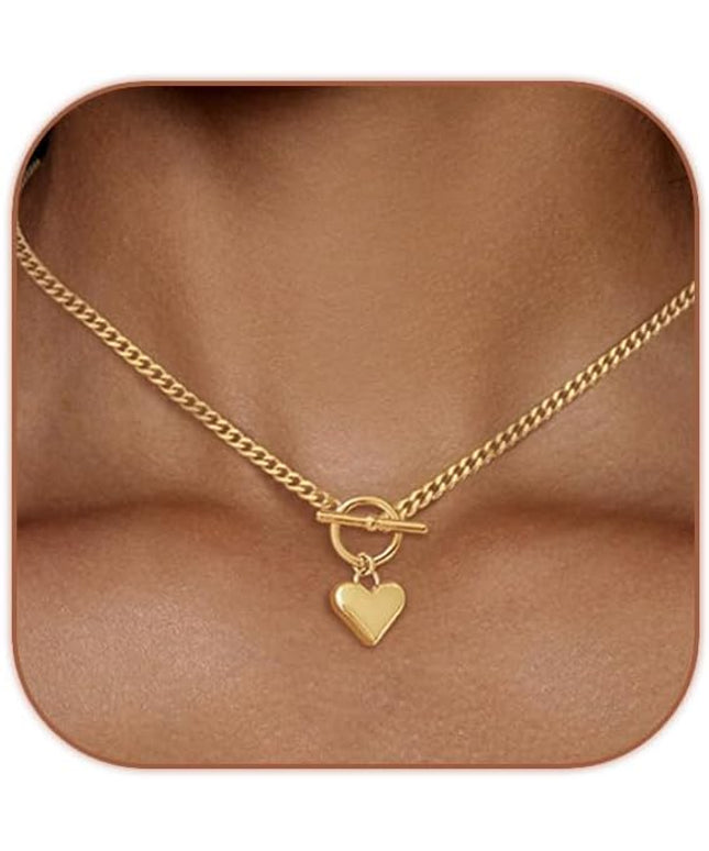 Cute Heart Necklace Dainty 18k Gold Plated Tiny Heart Pendant Choker Necklaces Small Gold Love Open Heart Chain Necklace for Women Simple Gold Necklace for Women Trendy Jewelry