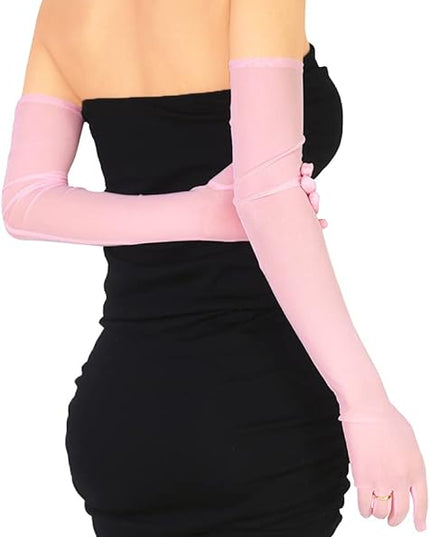 Women's Super Long Sheer Gloves 1920s Mesh Tulle Gloves for Opera Christmas Costume Party Dance Bridal