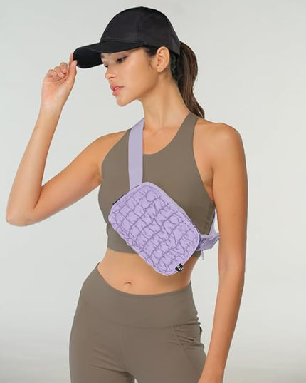 C.C Quilted Puffer Fanny Pack For Women Unisex - Daily Waist Crossbody Belt bag With Adjustable Strap (Lavender)