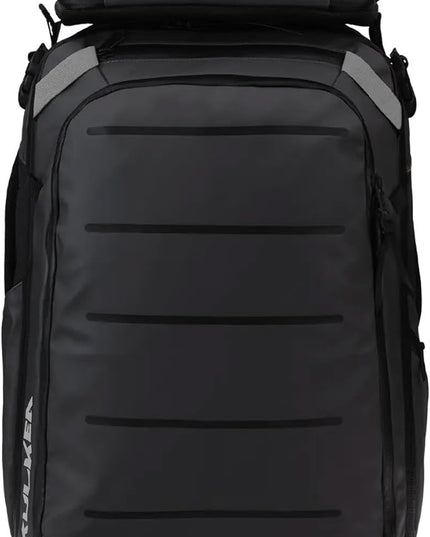 Käydä 44L Travel Backpack - Spacious Carry On Backpack with Detachable Travel Pouch, Magnetic Water Bottle Pocket, Passport and Laptop Pocket - Convertible Boot Bag for Snow Sports (Black/Silver)
