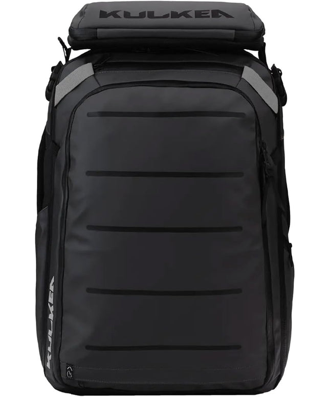 Käydä 44L Travel Backpack - Spacious Carry On Backpack with Detachable Travel Pouch, Magnetic Water Bottle Pocket, Passport and Laptop Pocket - Convertible Boot Bag for Snow Sports (Black/Silver)