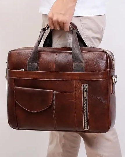 Genuine Leather Business Briefcase Laptop Handbag, Crossbody, Premium Quality, Spacious Design, Versatile Carrying Options