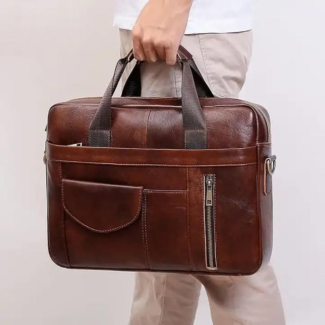 Genuine Leather Business Briefcase Laptop Handbag, Crossbody, Premium Quality, Spacious Design, Versatile Carrying Options